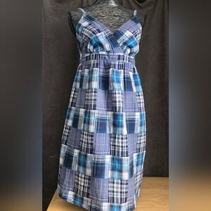 Faded Glory Blue and White Plaid Midi Dress